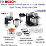 Bosch Mutfak Makinesi 900 W 3-3,9 Lt Kapasiteli Siyah Gümüş Paslanmaz Çelik + Dijital Hassas Mutfak Tartısı Hediye