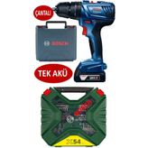 Bosch Şarjlı Matkap Tek Akülü Darbeli Matkap Şarzlı Matkap + 54 Parça Matkap Vidalama Ucu Tornavida