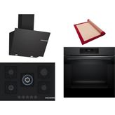 Bosch Siyah 3 Lü Ankastre Set 442 ( HJG852YT0T - PNQ7B6P30O - DWK66PJ60T ) 75CM Wok Bek Ocak - 3D Fry Hava ile Kızartma - Pişirme Matı ile