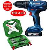 Bosch Tek Akülü Darbeli Matkap 18V Akülü Vidalama Şarjlı Matkap + 54 Parça Vidalama Ucu Tornavida