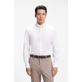 Boss Erkek Dar Kalıp Yumuşak Dokulu Pamuk Poplin Kumaşlı Logo Kabartmalı Uzun Kollu Beyaz Gömlek 50567016-100 - 2XL