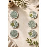 Botanik 6'Lı Handmade Seramik Pasta Tabağı Seti Yaprak Desenli Tatlı Ve Sunum Tabağı 20 Cm Lüx Kahvaltı Tabağı