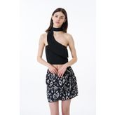 Boyun Detaylı Crop Bluz Siyah