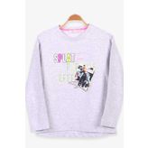 Breeze Açık Gri Melanj 8-14 Yaş Uzun Kollu Baskılı Taşlı Kız Çocuk T-shirt