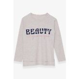 Breeze Bej Melanj 10-16 Yaş Uzun Kollu Taşlı Yazı Baskılı Kız Çocuk T-shirt