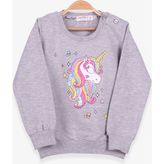 Breeze Kız Çocuk Sweatshirt Baskılı Pullu Unicorn Gri Melanj (2-6 Yaş) - 2 Yaş