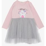 Breeze Kız Çocuk Uzun Kollu Elbise Küçük Kızlar Sevgi Temalı Mutlu Ayıcık Baskılı Tüllü 1-4 Yaş, Pembe - 1,5 Yaş