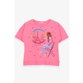 Breeze Neon Pembe 9-16 Yaş Kalpli Simli Baskılı Kız Çocuk T-shirt