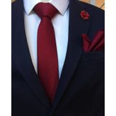 Brianze KMC-1 Bordo Kravat Mendil Yaka Çiçeği Set