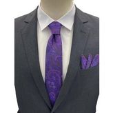 Brianze Mor Şal Desen Kravat Mendil Set