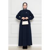 Broş Detaylı Elbise-Lacivert - 1