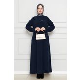 Broş Detaylı Elbise-Lacivert