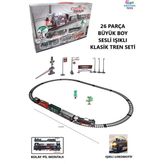 Brother Toys 26 Parça Büyük Boy Pilli Sesli ve Işıklı Klasik Tren 105 cm 3 Farklı Ray Oyuncak Lokomotif Seti