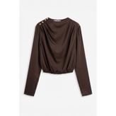 BSL Saten Pileli Crop Bluz