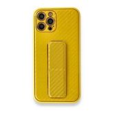 BSSM iPhone 12 Pro Max Coco Karbon Standlı Kapak Sarı Kılıf