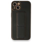 BSSM iPhone 13 Coco Deri Standlı Kapak Siyah Kılıf