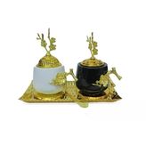 Buhurdanlık Set Seramik (4 Parça) Altın Dekorlu