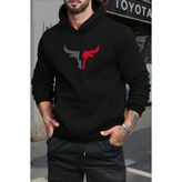 Bull Ön Baskılı Pamuklu Erkek Sweatshirt - Siyah