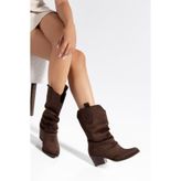 BuluşModa kadın günlük giymelik kovboy süet çizme bot