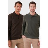 Buratti Pamuk Karışımlı Regular Fit 2'li Paket Erkek Polo Yaka Kazak 456223S2 HAKİ-KAHVE
