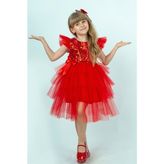 Buse & Eylül Bebe Kırmızı Pullu Kız Çocuk Parti Elbisesi - 8 Yaş