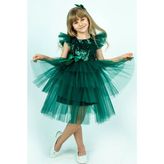 Buse & Eylül Bebe Yeşil Pullu Kız Çocuk Parti Elbisesi - 7 Yaş