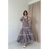 Butik Desenli Sırtı Dekolteli Brode Elbise