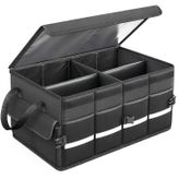 Büyük Boy Premium Araç İçi Bagaj Düzenleyici Organizer Çanta Oxford Kumaş Reflektörlü Araba Oto Bagaj Çantası 60x30x35 cm Siyah