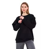 BY COMEOR Siyah Kadın Pamuklu Oversize Basic Bisiklet Yaka Sweatshirt XL
