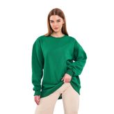 BY COMEOR Yeşil Kadın Pamuklu Oversize Basic Bisiklet Yaka Sweatshirt M