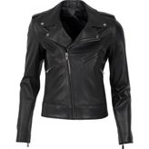 By Motto Jasmine Biker Bayan Hakiki Deri Ceket - Siyah