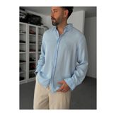 BYBASICMAN Açık Mavi Nakışlı Tensel Oversize Gömlek G-5792