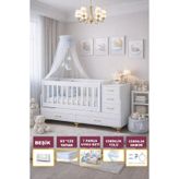 Bygolden Full Set - 5 Çekmeceli Bebek Beşiği Seti (beşik+yatak+uyku Seti+cibinlik Seti)