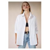 byhaziran butik Kadın Beyaz Oversize Uzun Basic Gömlek