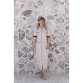 bytugcekaya Ekru Biyeli Puantiyeli Elbise