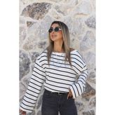 bytugcekaya Siyah İnce Çizgili Omzu Düşük Bluz