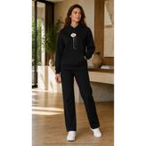 caddekombin Kadın Papatyadan Dökülen Kalpler Baskılı 2'li Eşofman Takımı/Yuvarlak Bisiklet Yaka Sweatshirt ve Düz Paça Alt