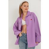 CALİENTE Kalp Nakışlı Oversize Basic Gömlek Lila