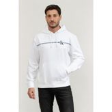 Calvin Klein Erkek Regular Fit Şerit Grafik Baskılı Kapüşonlu Sweatshirt - Beyaz