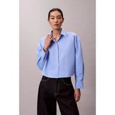 Calvin Klein Kadın Crisp Poplin Oversized Cropped Gömlek - Mavi