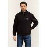 Calvin Klein LS Eu 350Terry Micro Monologo Qt Erkek Fermuarlı Sweatshirt Siyah