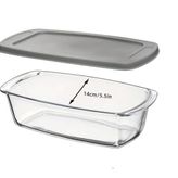Cam Ekmek Pişirme Tavası Kapaklı, Dikdörtgen, 1800ml, 27x14x7.1cm, Mikrodalga Fırına Uygun, Kilitlenebilir Saklama Kabı