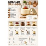 Cam Kavanoz 300 cc ve Kapağı - Şeffaf - 1 Adet - 300 ml