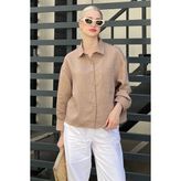 Camel Çizgili Oversize Kadın Gömlek MG2093 - XL