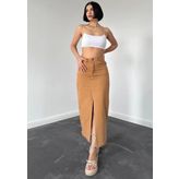 Camel Gabardin Boyamalı Püsküllü Etek