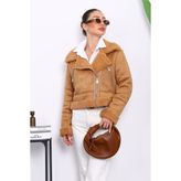 Camel Peluş Kısa Süet Mont - 38