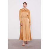 Camel Taş Detaylı Saten Elbise - 44