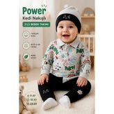 candar Power Kedi Nakışlı Uzun Kollu Zıbın ve Şapkalı 3'lü Kız Erkek Bebek Takımı – 6-9, 12-18, 18-24 Ay