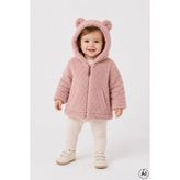 Cantoy Bebek Peluş Ayıcık Kulaklı Kapüşonlu Mont Premium Kalite - Pembe - 9 - 12 Ay