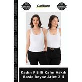 Carlburn Özel Seri Kadın Fitilli Kalın Askılı Basic Beyaz Atlet 2'li Rahat Örme Giyim
